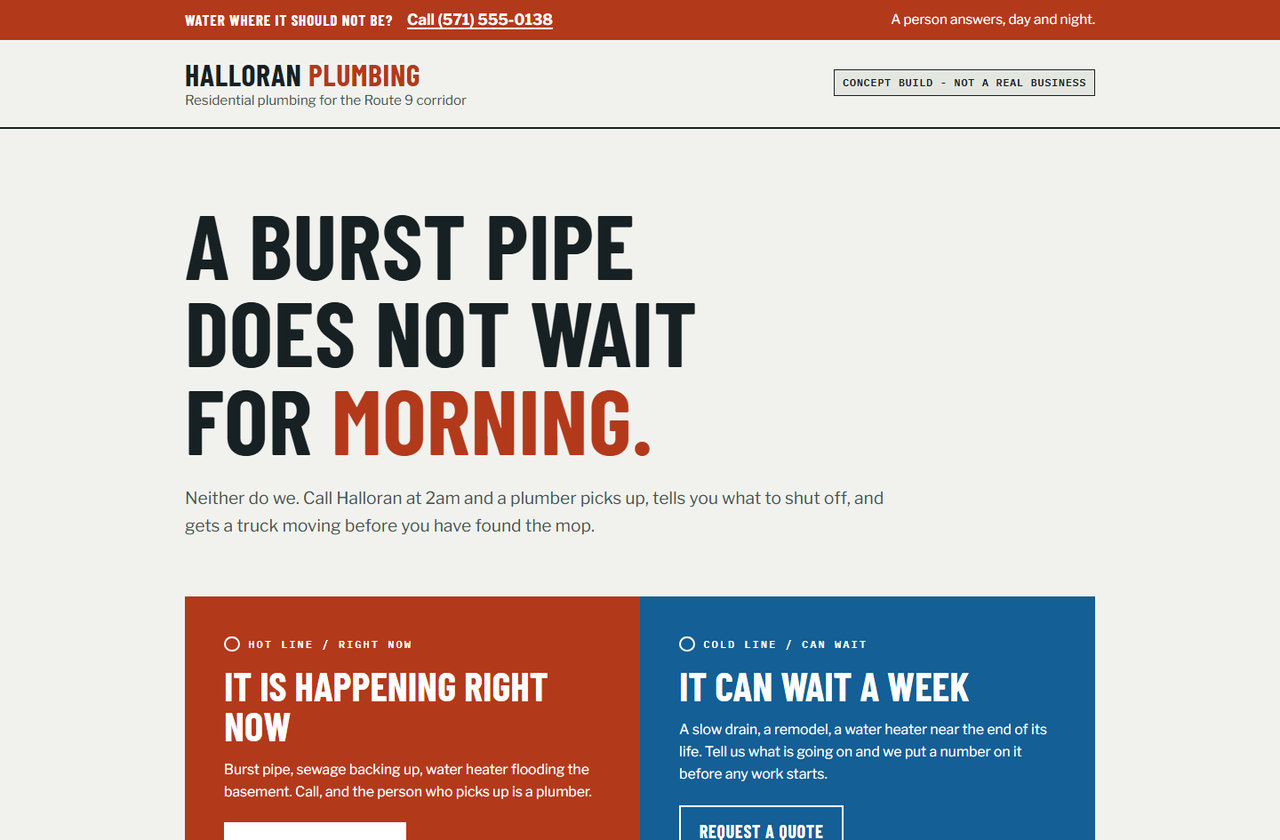 Halloran Plumbing concept page