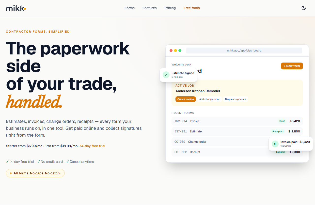 Home page of mikk.app